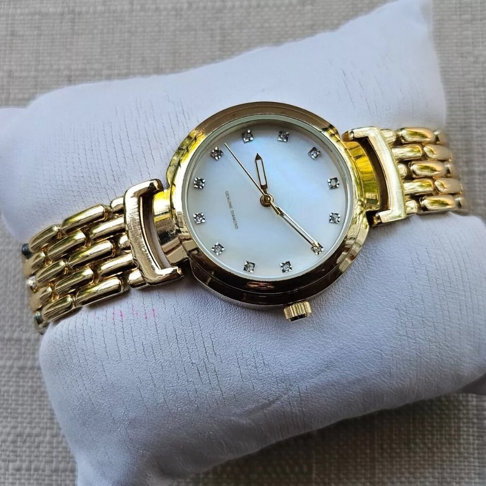 Women Wristwatch Quartz Analog Wrist Watch Gold Tone genuine diamonds - Picture 3 of 12